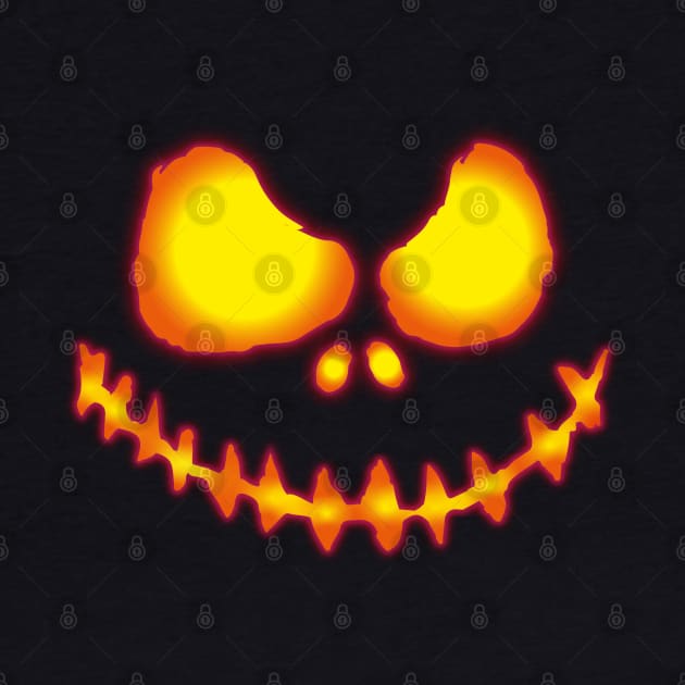 Scary pumpkin face with neon effect and fire colors by HB WOLF Arts